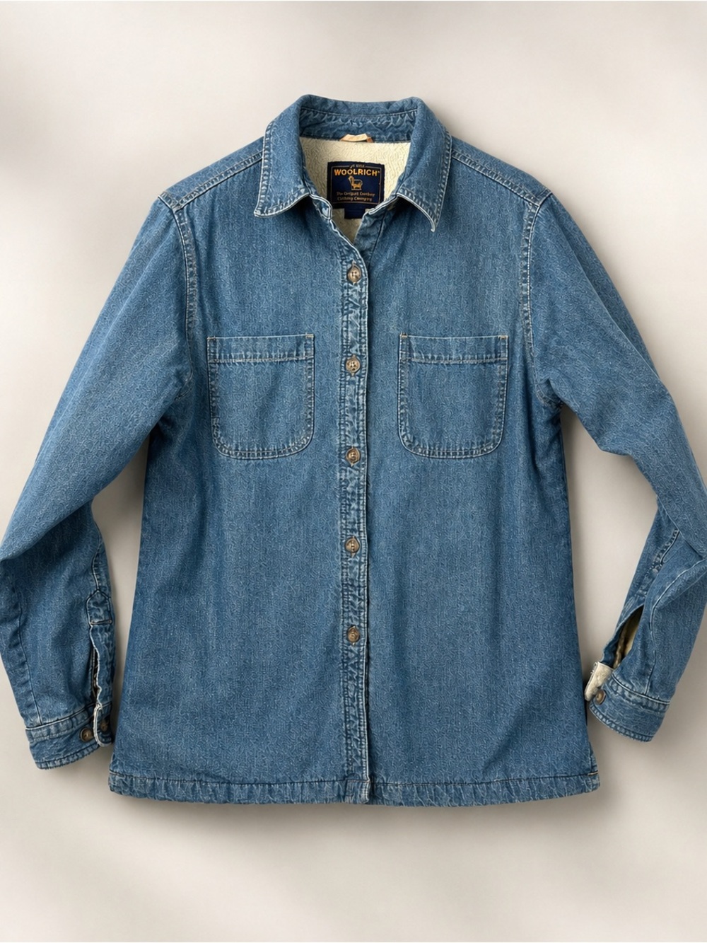 Vintage Woolrich Sherpa Lined Denim Barn Jacket M Chore Coat Cotton